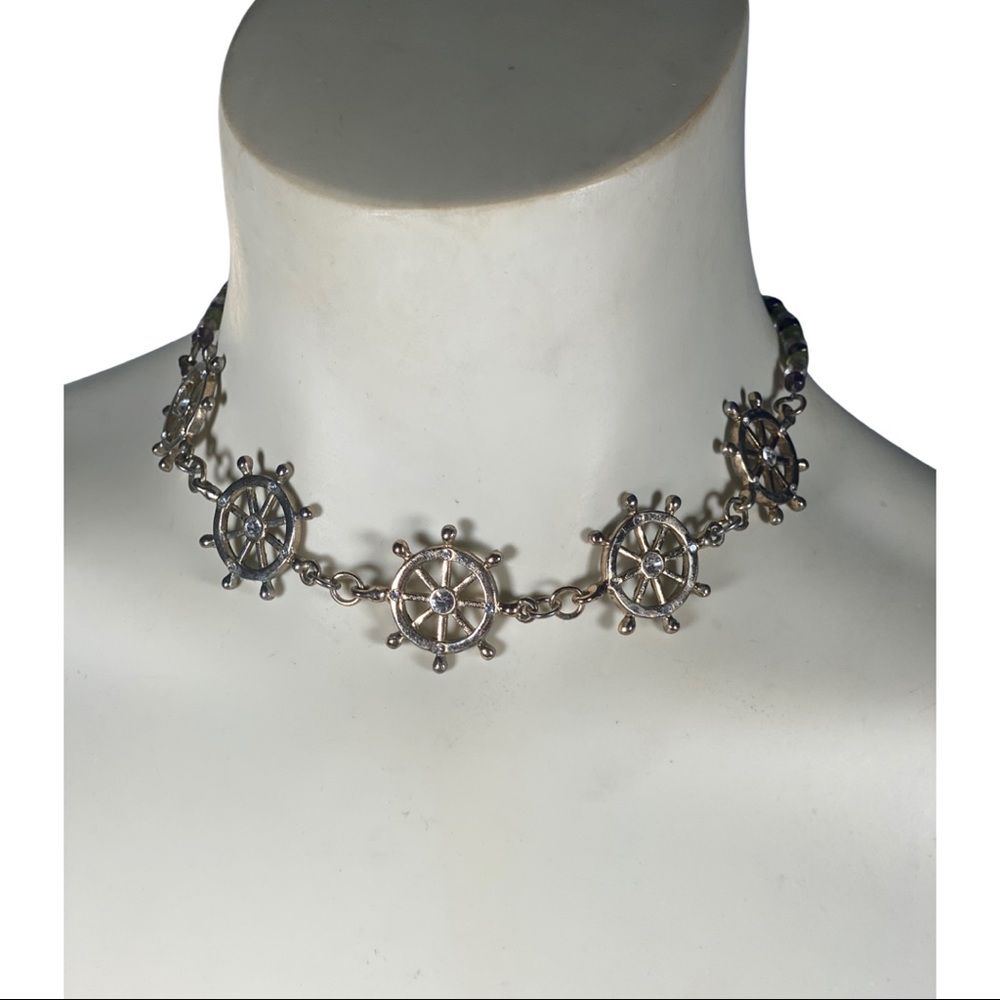 Silver colored steering wheel and micro beaded handmade choker